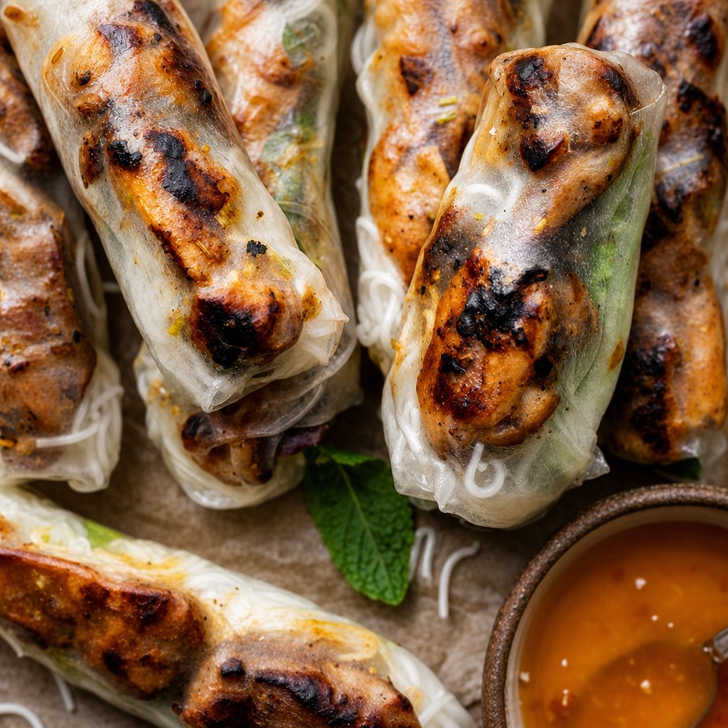 GRILLED PORK SPRING ROLLS.